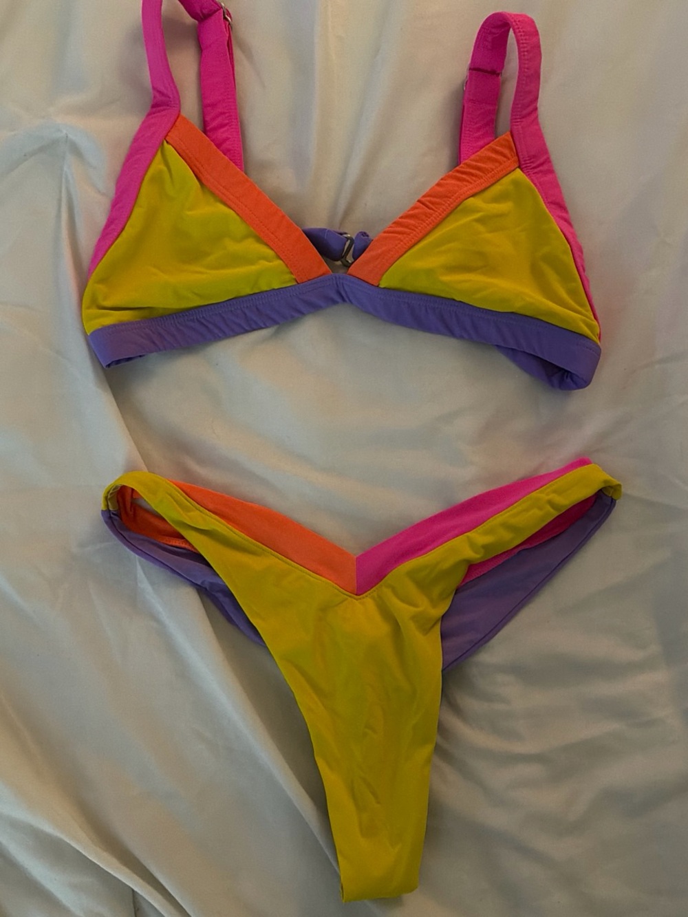 Oneone Colorblock Triangle Bikini Set - Yellow, Pink & Purple
